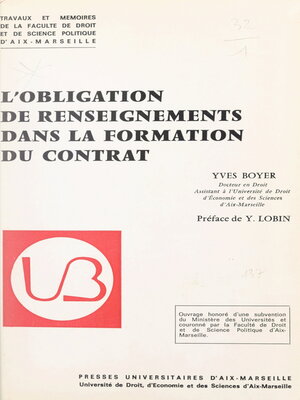 cover image of L'obligation de renseignements dans la formation du contrat